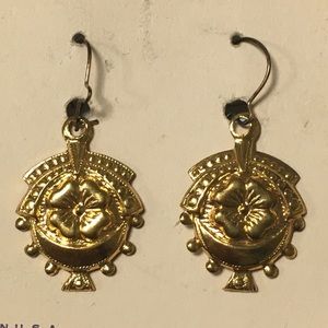 30s 40s Gilt Pressed Brass Earrings four Leaf Clover Crecent Moon NOS Vintage